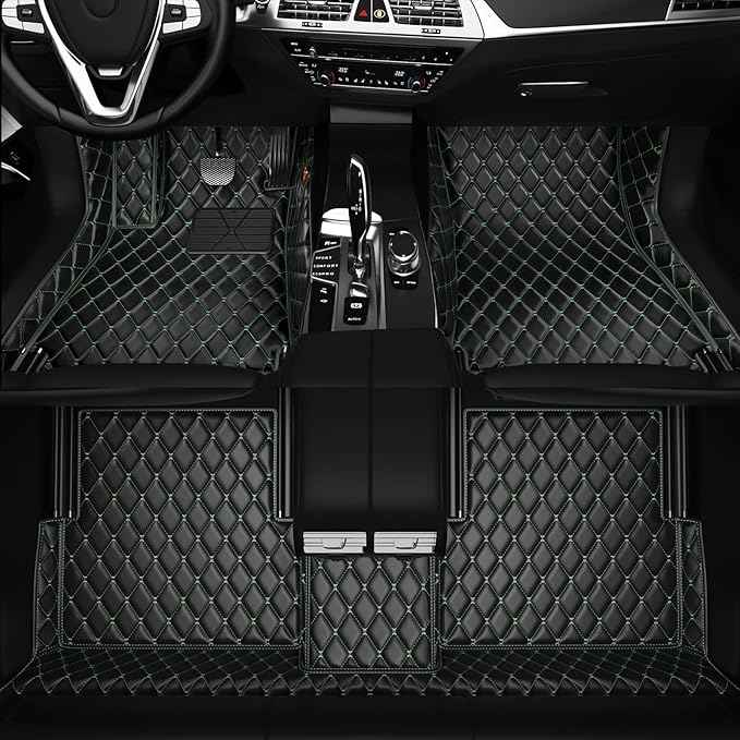Customized Personalized car Floor MATS Luxury Full-Body car Floor mats are Suitable for 99% of Vehicle Models (Pickup Trucks/SUVs/sedans) and Offer Personalized Text Customization (Black Green)