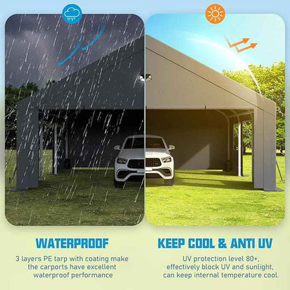 Carports Canopy Heavy Duty, Portable Garage with Sidewalls (13x25, Side Doors)