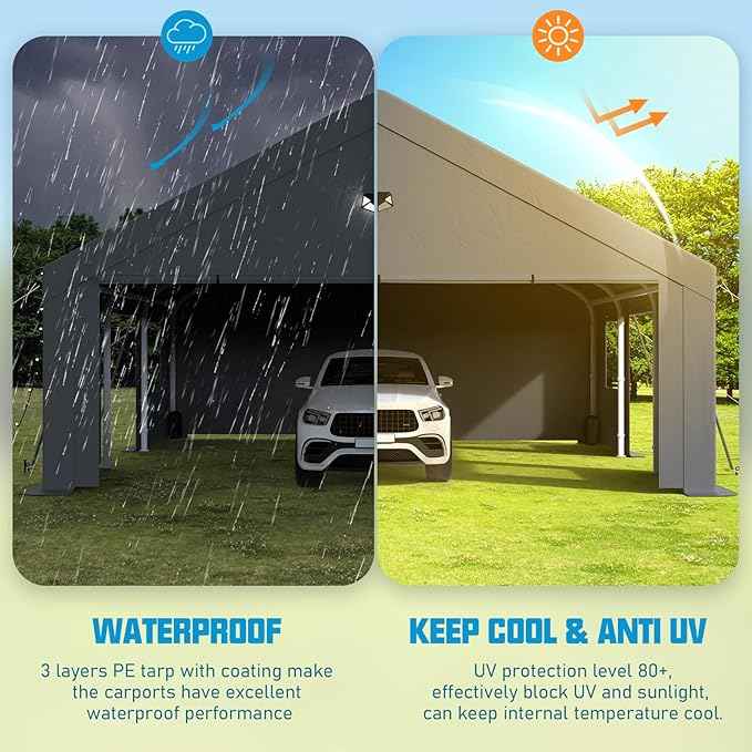 Carports Canopy Heavy Duty, Portable Garage with Sidewalls (20x20, Side Doors)
