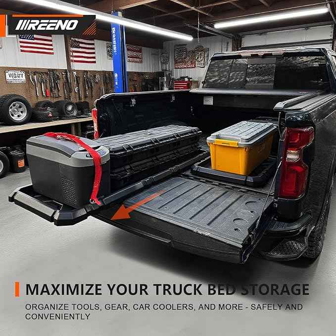 Slide-Out Truck Bed Organizer Tray, Heavy Duty Cargo Storage System with Easy Tailgate Access, Fits 5'7" & Longer Beds, Durable HDPE Material, No Drilling