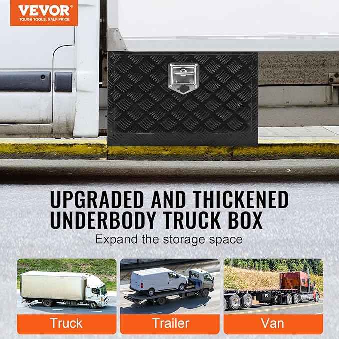 VEVOR Underbody Truck Box, 24" x 14" x 16" Pickup Storage Box, Heavy Duty Aluminum Diamond Plate Tool Box with Lock and Keys, Waterproof Trailer Storage Box with T-Handle Latch for Truck, Van, Trailer
