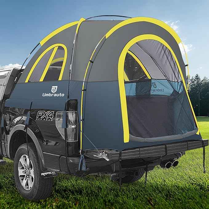 Truck Bed Tent 6.4' ~ 6.7' Easy Set Up Umburato Pickup Truck Tents for Camping, Waterproof PU3000mm Canopy for Truck Camper, Portable, Spacious for 2 Person Blue