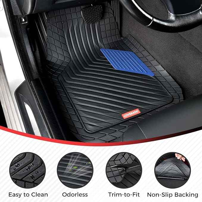 Coverado Car Floor Mats Full Set – Heavy-Duty PVC Floor Mats with Metallic Heel Pad, All-Weather Protection for Front & Rear, Non-Slip Backing, Easy-Clean Interior Liners，Blue