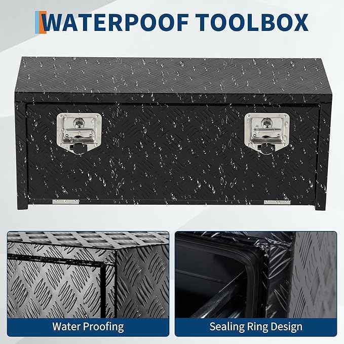 Heavy Duty Aluminum Truck Bed Tool Box,Diamond Plate Waterproof Underbody Toolbox with Sliding Shelf, Lock & Keys, Side Handle, Storage Organizer Chest for Pickup Truck, RV Trailer, Cargo Vehicles