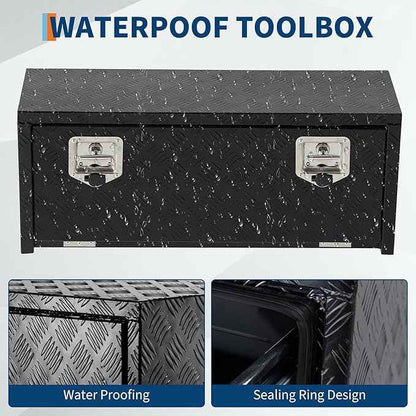 Heavy Duty Aluminum Truck Bed Tool Box,Diamond Plate Waterproof Underbody Toolbox with Sliding Shelf, Lock & Keys, Side Handle, Storage Organizer Chest for Pickup Truck, RV Trailer, Cargo Vehicles