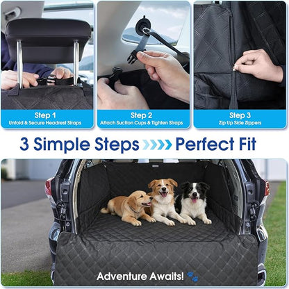 ALLANSING Extra Long Dog Cargo Liner for Full-Size SUV & Minivan - Heavy-Duty 900D Oxford Waterproof Pet Cargo Protector with Flaps Protection & TPU Suction Cups, Ideal for Large Dog Travel