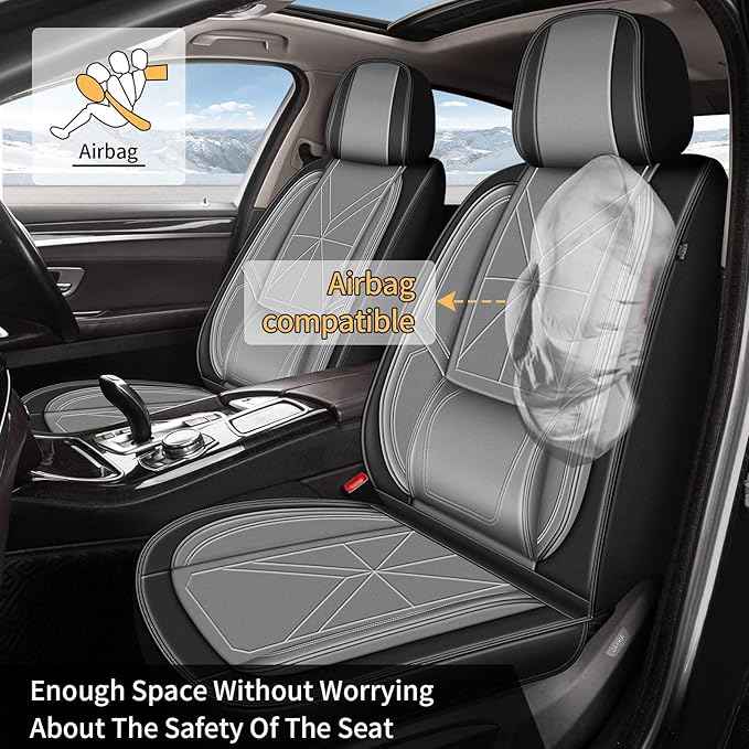 Car Seat Covers Front Seat Fit for Nissan Altima 2010-2024 2025 2026 : 5 Seat Auto Interior Accessories, Waterproof Faux Leather Vehical Car Seat Cushions Cover（Black&Grey