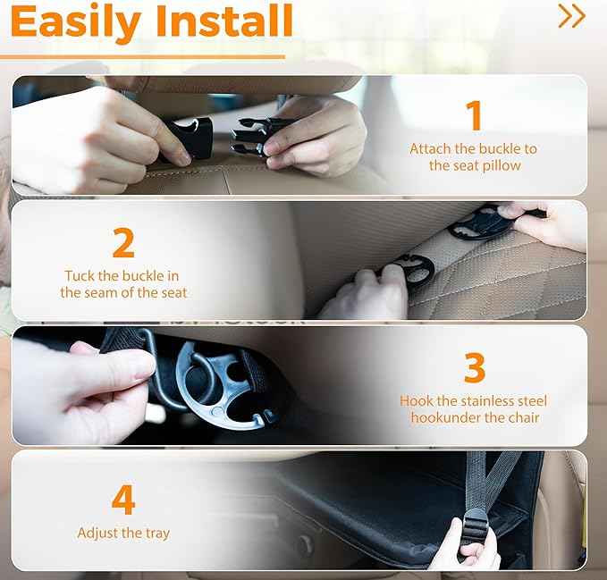 Backseat Car Organizer with Tray, 9 Storage Pockets Back Seat Protector with Foldable Tablet Holder, Waterproof Back of Seat Kick Mats for Kids Adult, Road Trip Essentials Travel 2 Pack, Black