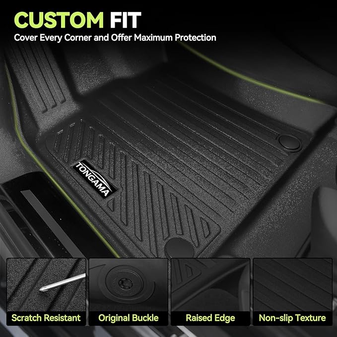 Tongama-Floor Mats for 2009-2017 Chevy Traverse/2008-2017 Buick Enclave 7 Seat with Bucket Seats, All Weather TPE Trunk Mat & 2nd/3rd Row Backrest Mats & Cargo Net for Traverse Floor Liner Accessories