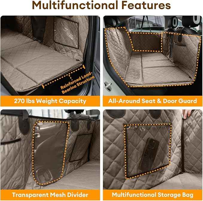 FUNNY FUZZY Dog Car Seat Cover, Back Seat Extender for Dogs - 420Lb Hard Bottom Waterproof Pet Car Seat Cover, 600D Heavy Duty Pet Hammock with Non-Slip Bottom for Cars, SUV, Trucks