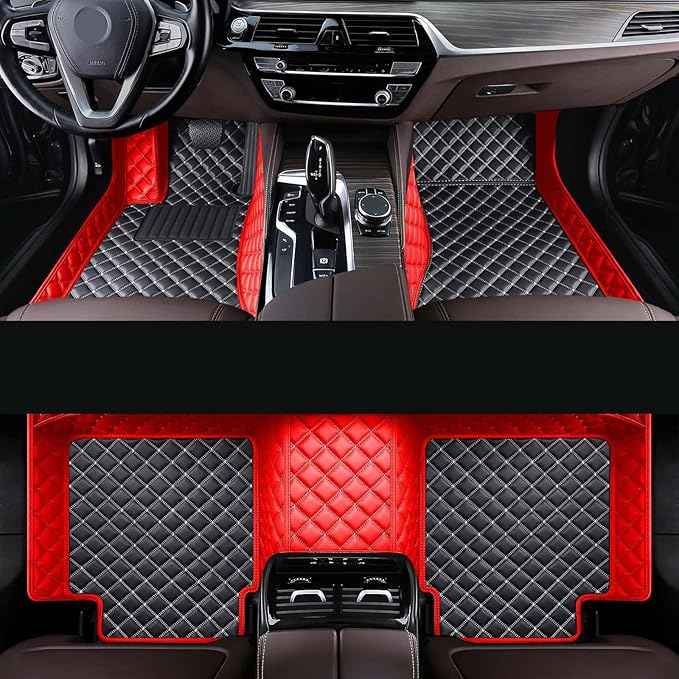 Car Floor Mat Fit 99% Sedans Sports Cars Luxury Custom Car Mats for SUV Women Leather Automotive Floor Mats All Weather Car Mats Diamond Floor Mats for Trucks (3D Luxury Red + Black)