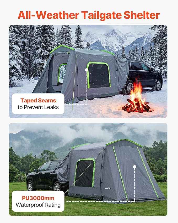 VEVOR SUV and Pickup Truck Camping Tents, Waterproof Double Layer Design with Carry Bag, Accommodates 2-9 Persons for Outdoor Activities