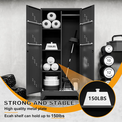 Metal Garage Storage Cabinet, Kitchen Pantry with Doors and Shelves, Broom Organizer Storage Tool Racks,Cleaning Cabinet with Stainless Steel Leak (H71* D16.53*L31.5in)