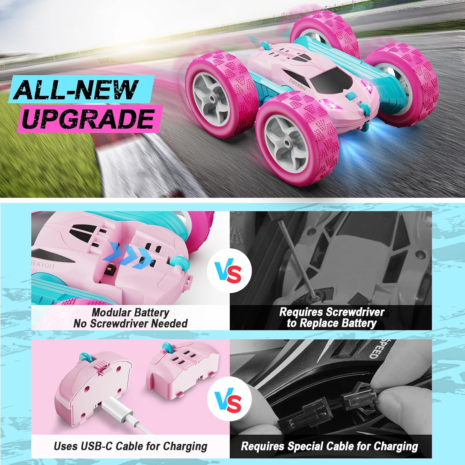 Remote Control Car, Pink RC Cars for Girls, 2.4 GHZ Double Sided RC Stunt Car 360° Rotating Remote Control Crawler with Headlights Cars Toys for 6 7 8 9 10 11 12 Girls Birthday - AutoBay