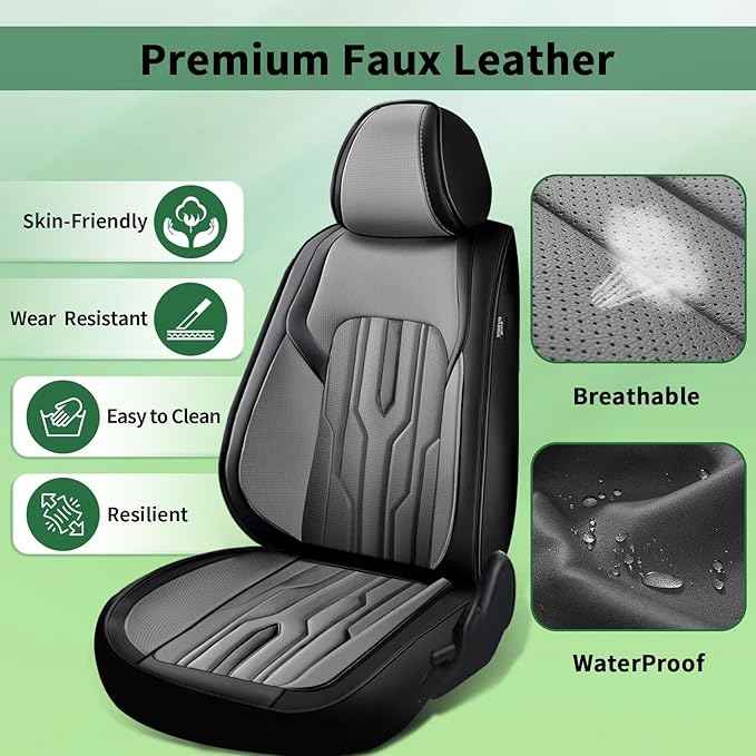 YORKENIC Fit for Jeep Compass Car Seat Covers Front Set 2012-2025 2026: Breathable Leather Seat Covers Compatible Airbag (2 Front Set, Black&Gray)