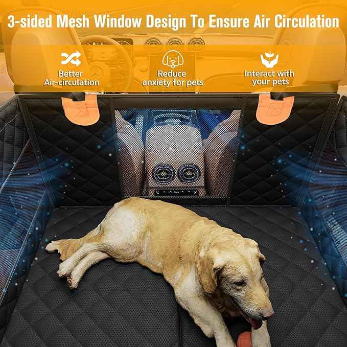 PETICON Large Dog Car Seat, Back Seat Extender for Dogs with 3 Mesh Windows, Waterproof Medium Carseat for Dogs with 4-Splice Hard Bottom, Pet Seat Cover for Cars, Trucks and SUVs (Black)