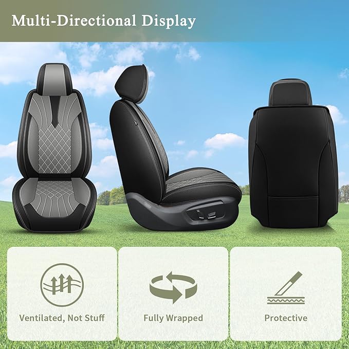 Car Seat Covers Front Pair for Lexus GS 200t/350/450h 2007-2025 2026: Breathable Perforated Leather Seat Cover (Black&Grey)