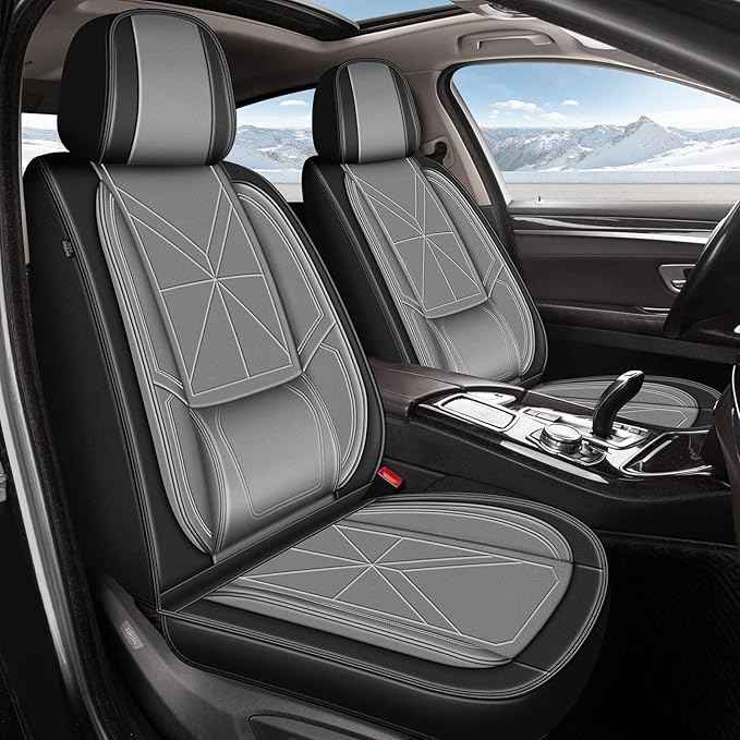 Car Seat Covers Full Set for Chevrolet Chevy Colorado 2015-2024 2025 2026: Faux Leather Seat Cover with Lumbar Support Vehical Seat Cushions Auto Accessories, Black&Grey
