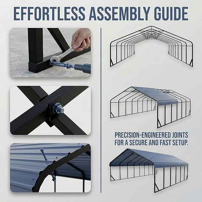 20x30 ft Metal Carport & Portable Garage, Heavy Duty with Galvanized Steel Roof & Frame - Large Tall Carports Canopy for Snow, Grey for Outdoor Garages