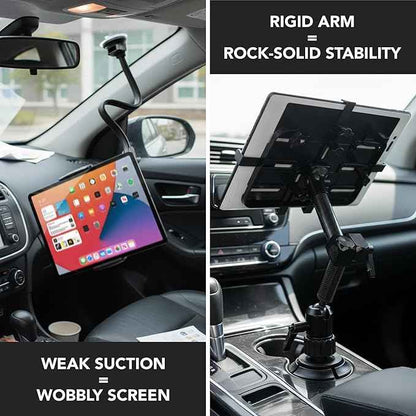 Mount-It! Carbon Fiber Cup Holder Tablet Mount Tablet Holder for Car Truck SUV, Adjustable 7–11 Inch iPad & Tablets, 18" Extension Arm, 360° Rotation, Fits 2.75"–3.5" Cupholders, ELD GPS Holder