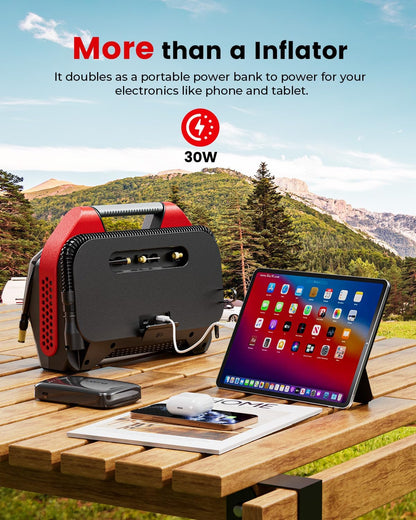 ETENWOLF VORTEX S6SE Cordless Tire Inflator Portable Air Compressor, 160 PSI Air Pump for Car Tires with 15600 mAh Battery, 100% Duty Cycle & Dual Cylinder, Air Pump for Heavy-duty Vehicle, Red