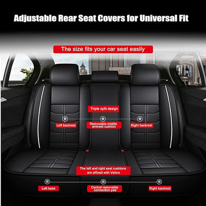 Amooca Car Seat Covers Full Set Automotive Seat Protection Fit for Most Cars SUVs Front & Back Seats Waterproof Nappa Leather Car Seat Cushion Protector Black