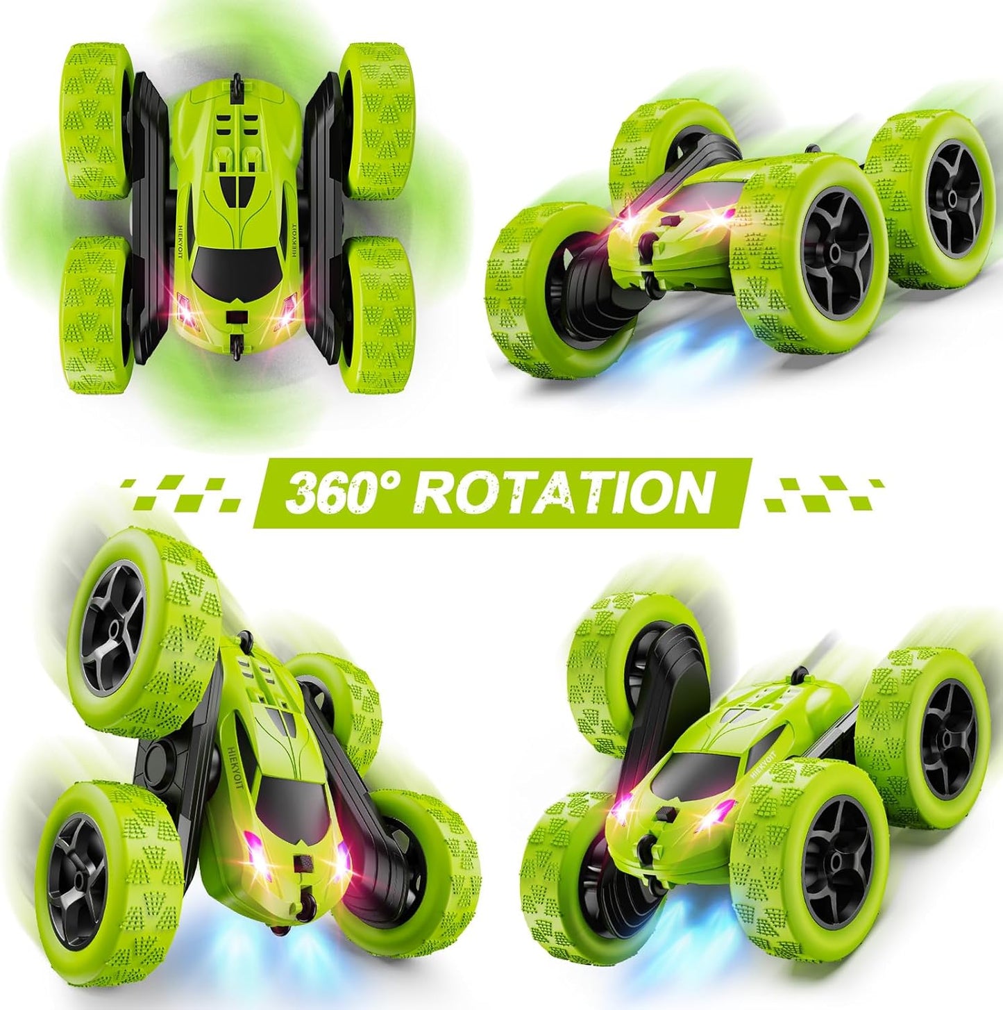 Remote Control Car for Kids Ages 6+, RC Cars Stunt Car Toy 4WD Double Sided 360° Rotating Remote Control with Headlights, Birthday Xmas Gifts for Boys 6 7 8 9 10 11 12 Green - AutoBay