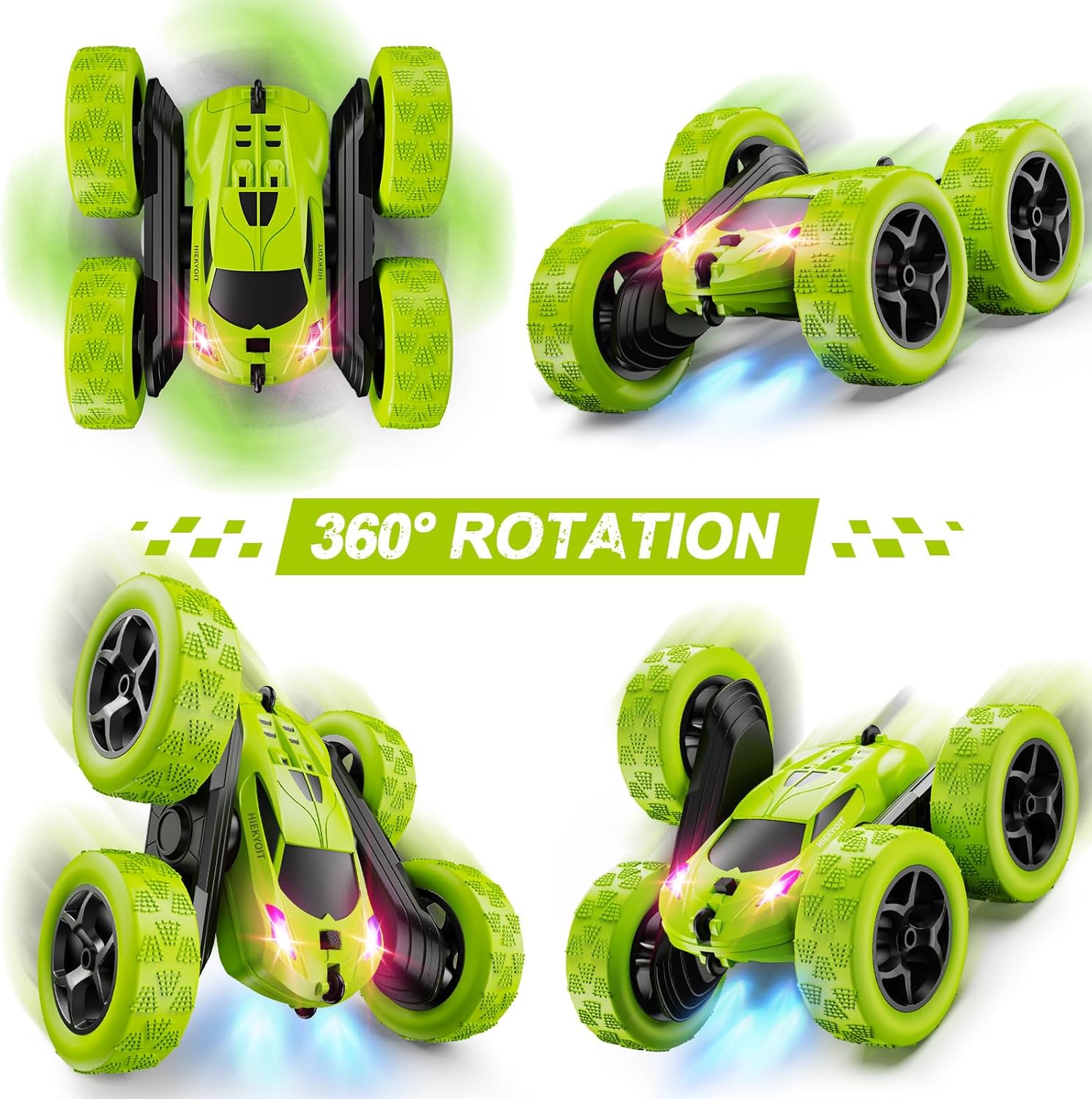 Remote Control Car for Kids Ages 6+, RC Cars Stunt Car Toy 4WD Double Sided 360° Rotating Remote Control with Headlights, Birthday Xmas Gifts for Boys 6 7 8 9 10 11 12 Green - AutoBay