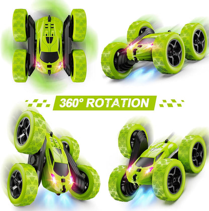 Remote Control Car for Kids Ages 6+, RC Cars Stunt Car Toy 4WD Double Sided 360° Rotating Remote Control with Headlights, Birthday Xmas Gifts for Boys 6 7 8 9 10 11 12 Green - AutoBay