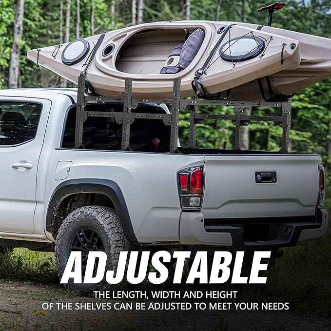 Adjustable Ladder Bed Racks Compatible with Silverado/Sierra/Ram/Ford F-Series/Tacoma/Tundra/Titan/Frontier/Colorado/Canyon/JT/Ranger/Maverick, Universal Truck Cargo Rack