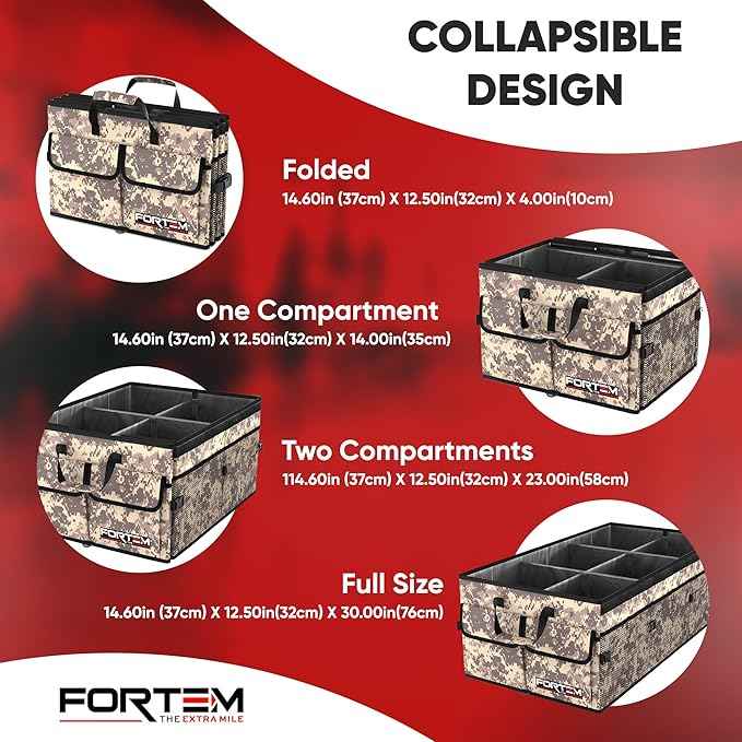 FORTEM Trunk Organizer For SUV Car Trunk Organizer, Foldable Storage, Car Accessories for Women Men, Collapsible Bag, Perfect Christmas Gifts, 600D Oxford, Non Slip Bottom, Straps, Soft Cover (85L)