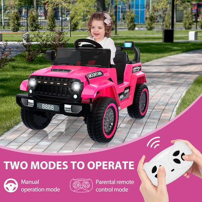 12V Kids Ride on Truck Car, w/Parent Remote Control, Twin 35w Motors, 3 Speeds, LED Lights, Music & Horn, Spring Suspension, Kids Electric Vehicles Toy for 3-5 Years Old Boys Girls Gift, Pink - AutoBay