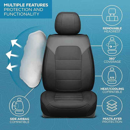 Classic Edition Faux Leather Seat Covers for Cars, Trucks, & SUV – 2 Charcoal & Black Car Seat Covers for Front Seats - Universal Fit Car Accessories Interior Protector for Most Vehicles