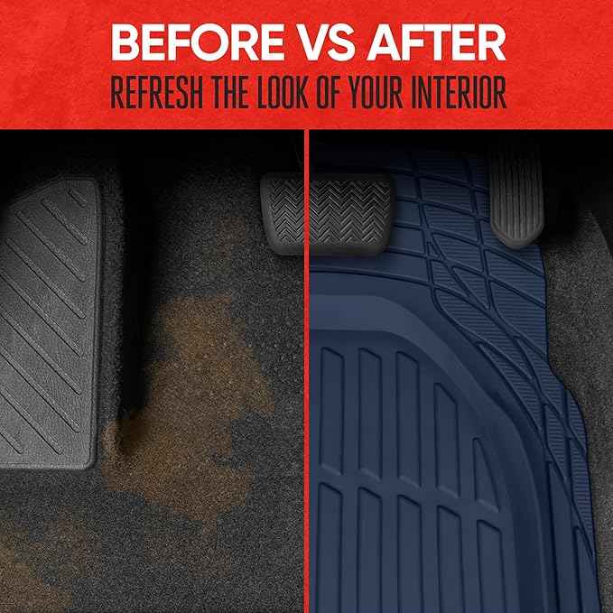 Motor Trend FlexTough Floor Mats for Cars, Blue Deep Dish All-Weather Car Mats, Waterproof Trim-to Fit Automotive Floor Mats for Cars Trucks SUV, Universal Floor Liner Car Accessories