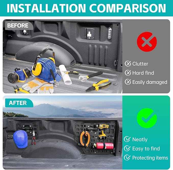 Side Truck Bed Molle Panel Rack System Compatible with 2015-2025 Ford F150 Accessories 5.5FT Cargo Storage Organizer Tools Rack Fit for 2015-2025 F-150 Accessories