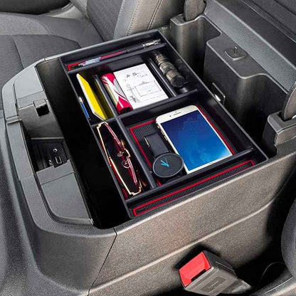 PIMCAR Center Console Organizer Compatible with 2019-2022 Chevy Silverado 1500/GMC Sierra 1500 & 2020-2023 Chevy Silverado/GMC Sierra 2500 HD/3500 HD (Full Console w/Bucket Seats ONLY) Red Trim
