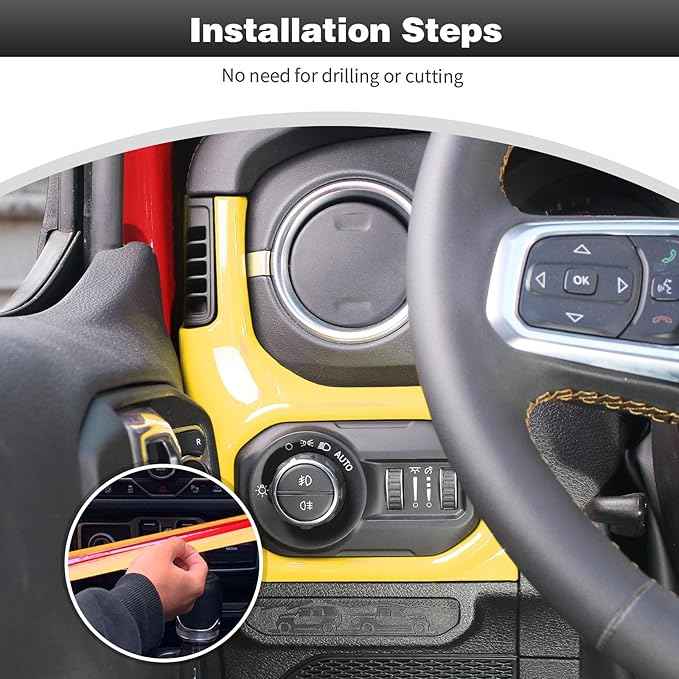 CheroCar for JL Center Console Headlight Air Conditioning Control Panel & Co-Pilot Handle Panel Interior Accessories fit for Jeep Wrangler JL JLU 2024+,Yellow