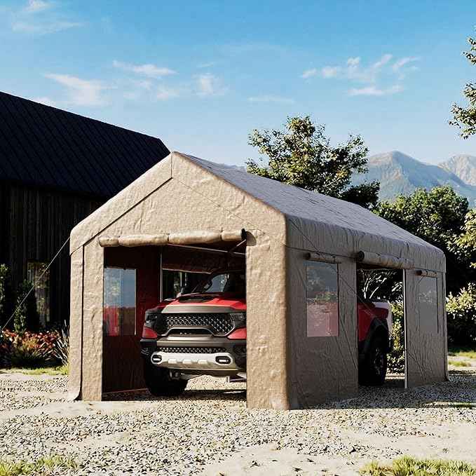 COSIEST 10'×20' Storage Shelter Outdoor Gable Roof Carport with Removable Side Walls, Heavy-Duty Garage Canopy Weatherproof PE Cover, Multi-Purpose Vehicle/Tractor Shed for Backyard/Driveway/Farm