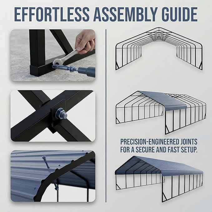 20x40 ft Metal Carport & Portable Garage, Heavy Duty with Galvanized Steel Roof & Frame - Large Tall Carports Canopy for Snow, Grey for Outdoor Garages