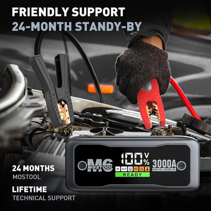 MOSTOOL M6 Car Jump Starter, 3000A Peak 12V Battery Jump Starter Power Pack with LED Display, Compact Portable Jumper Starter Jump Box for Car Battery, for All Gas Engines and Up to 8.0L Diesel