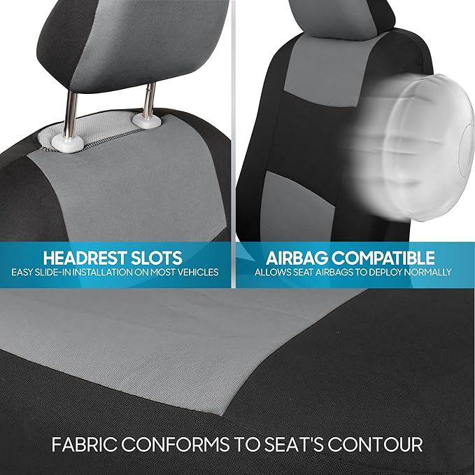 BDK PolyPro Black/Gray Car Seat Covers Full Set with Matching Carpet Floor Mats - Automotive Seat Covers for Cars Trucks SUV - Includes Split Bench Rear Seat Cover - Interior Car Accessories