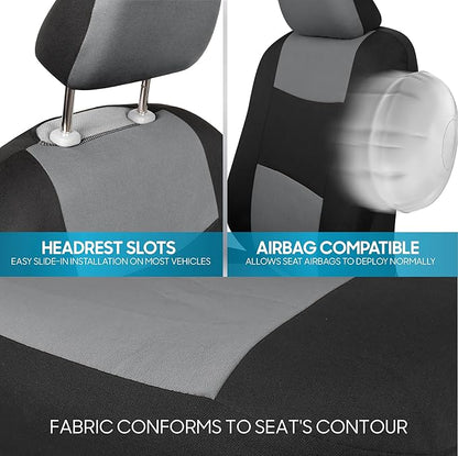 BDK PolyPro Black/Gray Car Seat Covers Full Set with Matching Carpet Floor Mats - Automotive Seat Covers for Cars Trucks SUV - Includes Split Bench Rear Seat Cover - Interior Car Accessories
