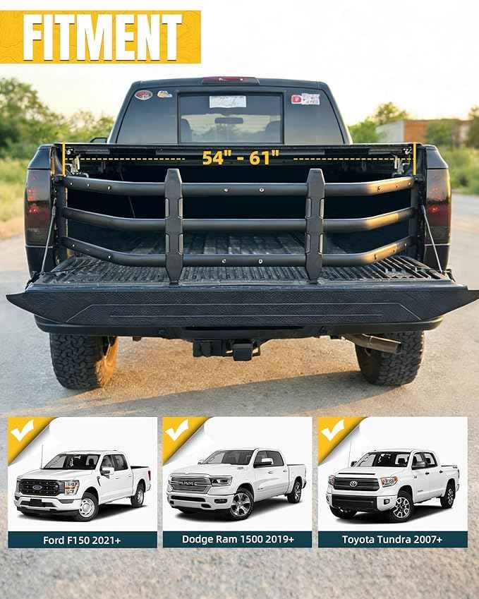 Truck Bed Extender Fit for Ford F-150 2021-2026, Dodge Ram 1500 2019-2026, Toyota Tundra 2007-2026, Tailgate Mount Cargo Extension, Fold-in/Fold-Out Pickup Storage