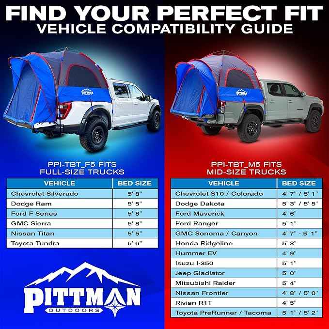 Pittman - Truck Bed Tent with EZ-UP Design - Pickup Truck Tent for Camping - Includes Rain Fly, Extra Wide Entry, Oversize Air Mesh & Porch Cover - Premium Pickup Bed Camper