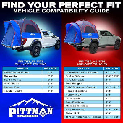 Pittman - Truck Bed Tent with EZ-UP Design - Pickup Truck Tent for Camping - Includes Rain Fly, Extra Wide Entry, Oversize Air Mesh & Porch Cover - Premium Pickup Bed Camper