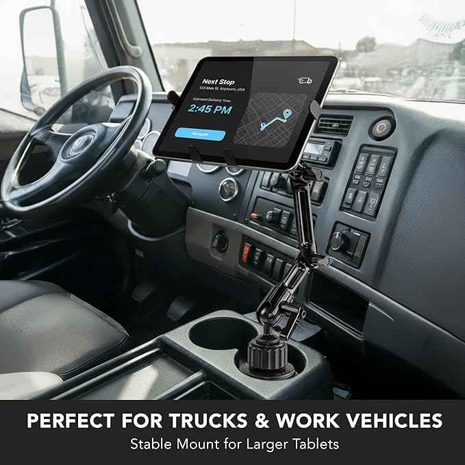 Mount-It! Premium Cup Holder Tablet Mount Fits Vehicle Cupholders 2.75"–3.5" in Diameter, Adjustable Tray for 7"–11" Tablets, Heavy-Duty Aluminum Arm, Full Motion Swivel & Secure Lock Cars Trucks SUVs