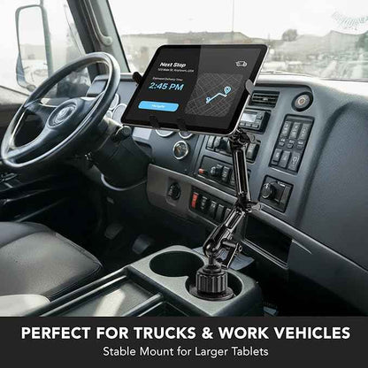 Mount-It! Premium Cup Holder Tablet Mount Fits Vehicle Cupholders 2.75"–3.5" in Diameter, Adjustable Tray for 7"–11" Tablets, Heavy-Duty Aluminum Arm, Full Motion Swivel & Secure Lock Cars Trucks SUVs
