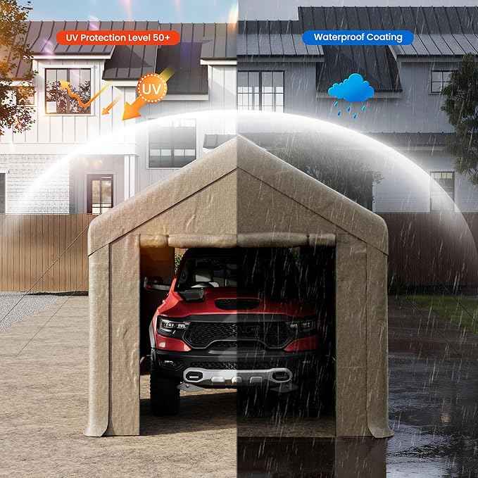 COSIEST 10'×20' Storage Shelter Outdoor Gable Roof Carport with Removable Side Walls, Heavy-Duty Garage Canopy Weatherproof PE Cover, Multi-Purpose Vehicle/Tractor Shed for Backyard/Driveway/Farm