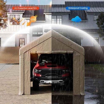 COSIEST 10'×20' Storage Shelter Outdoor Gable Roof Carport with Removable Side Walls, Heavy-Duty Garage Canopy Weatherproof PE Cover, Multi-Purpose Vehicle/Tractor Shed for Backyard/Driveway/Farm