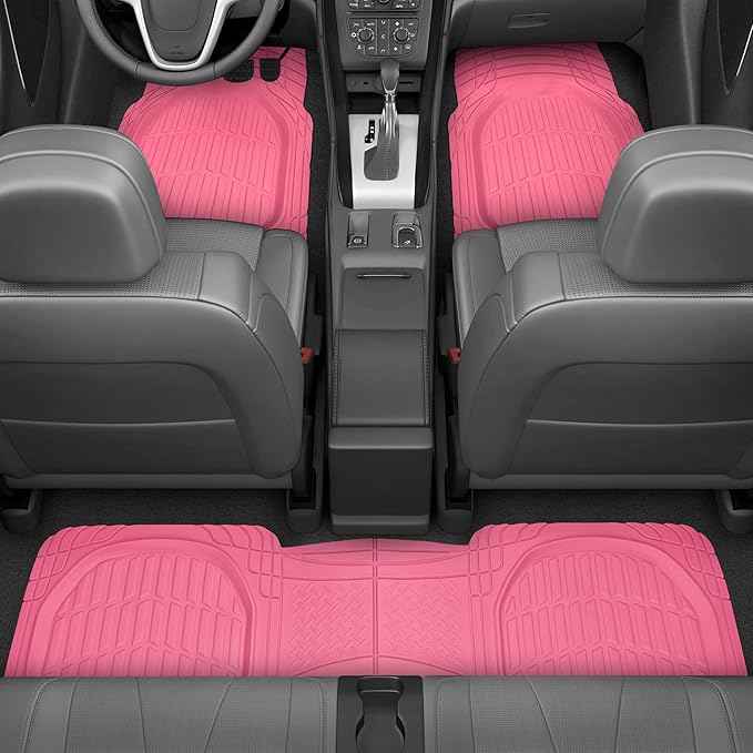CARBELLA Rubber 4-Piece Pink Car Floor Mats - Universal Trim To Fit All Weather Champagne Pink Car Accessories - Girl Car Accessories for Women & Cute Car Mats for Women, Girly Car Decor, Truck, & SUV